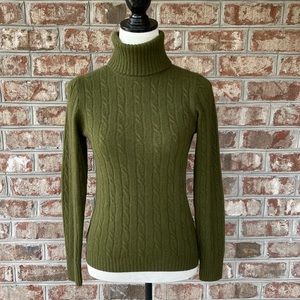J.Crew Green Cable Knit Wool Cashmere Blend Turtleneck Sweater Sz S